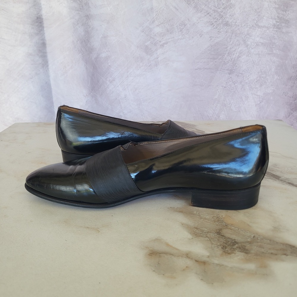 Santoni Italy Mens 9 UK / 10 US Black Patent Leather Grosgrain Tuxedo Loafers - Picture 5 of 8